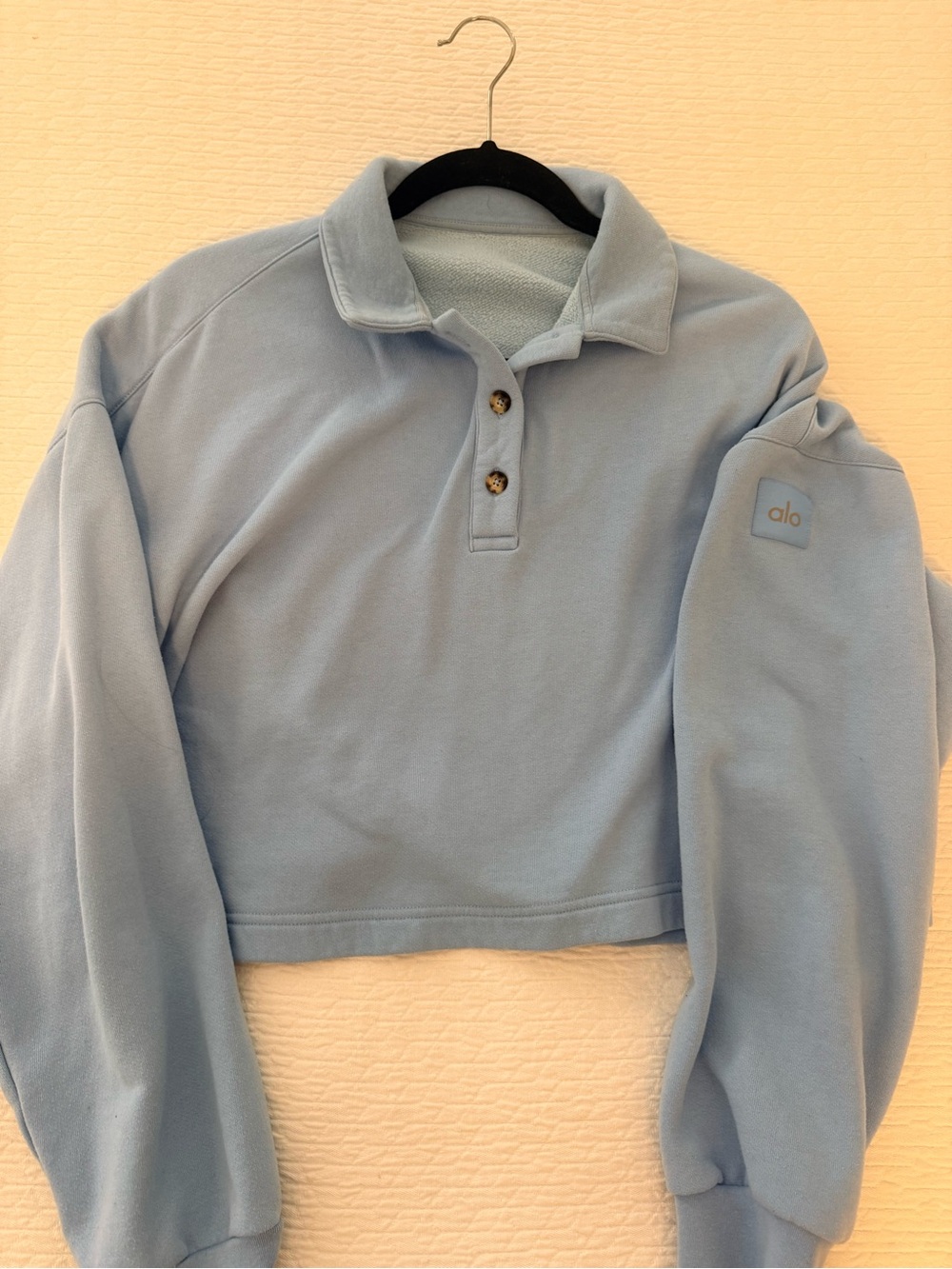 ALO Yoga Womens Light Blue Crewneck Polo Sweater